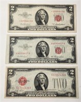 3 - $2 Red Seal United States Notes