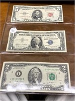 1963 RED SEAL $5, 1957 $1 SLVER CERT, $2 BILL