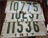 3 EARLY ENAMEL NH LICENSE PLATES '15 AND '17