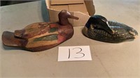 Two vintage wooden ducks, nine and 12 inches long