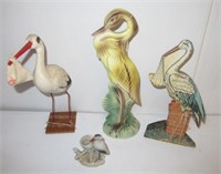 (4) Stork/Crane figures including wood, ceramic,
