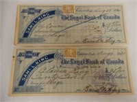 LOT OF 2 1921 ROYAL BANK STAMPED CHEQUES
