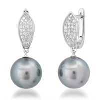 14K WHITE GOLD 10-11MM TAHITIAN PEARL 0.40CT DIAMO