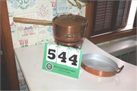 Copper Fondue Pot w Wood Handle & Oval Pan