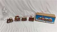 Vintage Bear Train Christmas Ornament Set