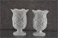 2 Westmoreland Old Quilt Milk Glass Vases