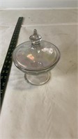 Iridescent Glass Lidded Candy Dish In good