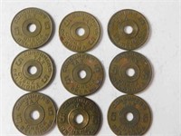 9 Oklahoma brass 5 cent tax tokens