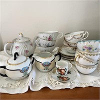 Porcelain and Assorted Cups,Saucers,Teapot