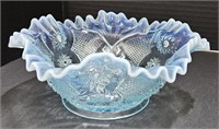 (AC) Blue Opalescent Cut Glass Glass Bowl With