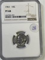1961 Roosevelt Dime NGC PF 68 "Silver"