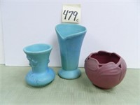 (3) Van Briggle Pieces - (2) Vases & (1) Rose Bowl