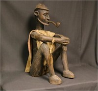 Large Carved African Figure Man w/Pipe