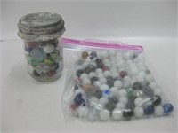 Bag & Vtg Canning Jar Of Marbles