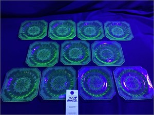11 VTG Green Uranium Jeanette Glass Adam Salad
