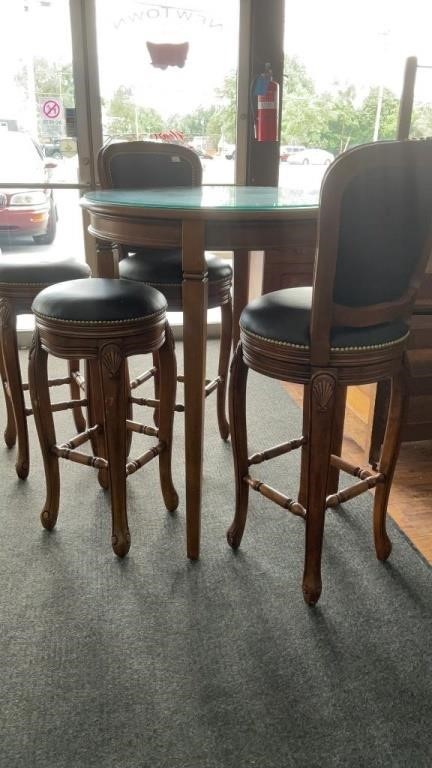 5 pc pub table with 2 arm chairs and 2 stools,