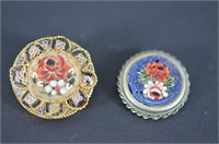 Italian Micro Mosaic Floral Brooches