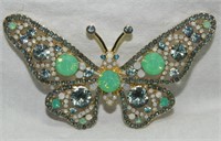 Vtg Anne Klein Uranium Glass Butterfly Brooch