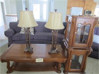 coffee table, 2 lighted end tables, 2 lamps