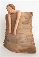 Modern Figure Over Wall Terracotta Sculpture