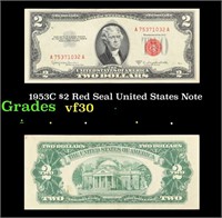 1953C $2 Red Seal United States Note Grades vf++