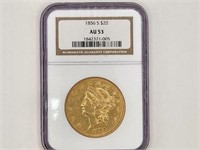 1856 S Gold Double Eagle Coin AU 53 NGC