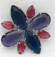Designer Flower Brooch W Colored Stones