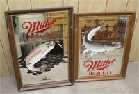 (2) Miller High Life Mirror Pictures - Fish