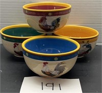 Set of (4) ceramic rooster bowls