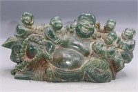 SPINACH GREEN JADE 'MAITREYA BUDDHA' ORNAMENT