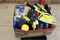 BOX OF AUTOMOTIVE CLEANING SUPPLIES