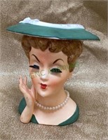 Vintage 1960s Lee Ward lady head vase with pearl