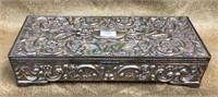 Vintage style metal jewelry box with contents -