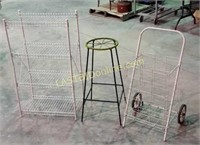 4 tier Wire Shelf, Metal Stool, Grocery Cart
