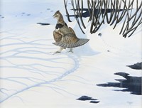 Rockne Knuth "Winter Shadows" Grouse Painting 1998