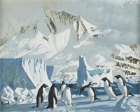 Keith Shackleton "Adelie Penguins" Painting 1979