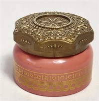 Coral Pink and Gold Perfume Cream Jar AVON
