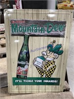 MOUNTAIN DEW TIN SIGN- APPROX 12"WX17"T