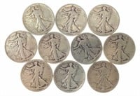 (10) 1917-1933 Walking Liberty Silver Half Dollars