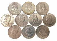 (10) 1963 Benjamin Franklin Silver Half Dollars