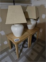 2 LAMPS & 2 WOOD TABLES 17X20X21H WORN