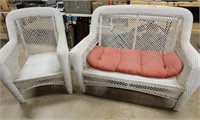 White Wicker Love Seat & Chair
