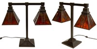 (PAIR) CRAFTSMAN STYLE TWO-LIGHT DESK LAMPS