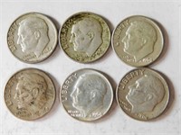 6 Liberty dimes 1960's