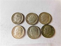 6 Liberty dimes 1960's