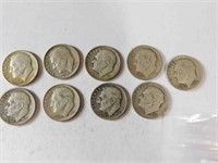 9 liberty dimes 1950's