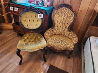 Vintage velvet chairs (2) lgst is 39" t x 29" w &