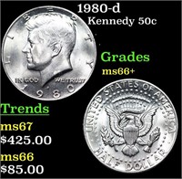 1980-d Kennedy Half Dollar 50c Grades GEM++ Unc