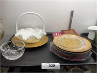 Hobnail Milk Glass Candy Dish, Decorative Plates.