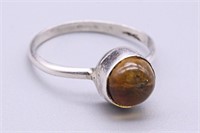 Round Amber 925 Sterling Silver Ring